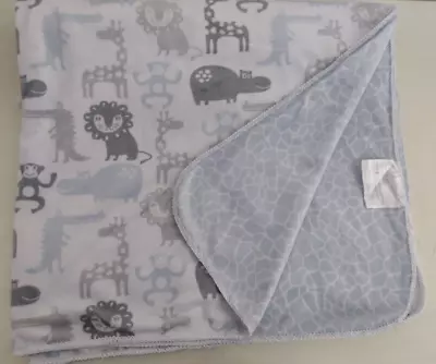 SL Home Fashion Baby Blanket Jungle Hippo Monkey Giraffe Alligator Blue Gray • $24.95