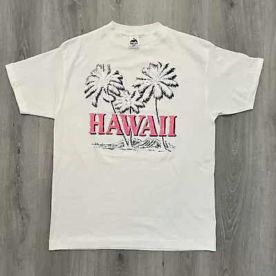 Vintage Hawaii Hawaiian Surfing Art Shirt Sz L Puff  Print Pink Single Stitch • $24.90