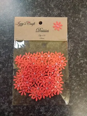 100 RED DAISY FLOWER CARD MAKING #14  CRAFT EMBELLISHMENTS Party Decorations • £1.89