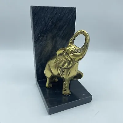 Brass Elephant On Marble Book End Trunk Raised • $19.91