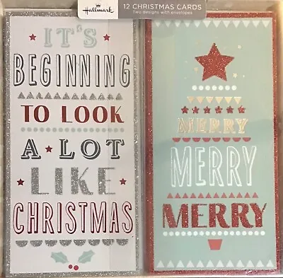 Pack Of 12 Hallmark Christmas Cards ~ Modern ~ 2 Designs ~ Pls See Photos • £4.95