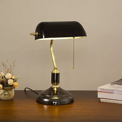 Vintage Antique Bankers Lamp Desk Table Light For Library Piano Lamp Glass Shade • $41.94