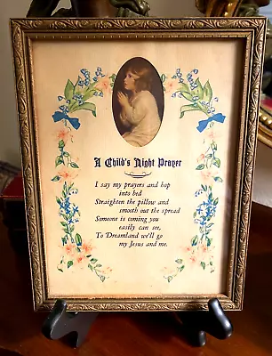 Vintage Framed Motto / Prayer Print ~  A Child's Night Prayer  ~lovely Sentiment • $30