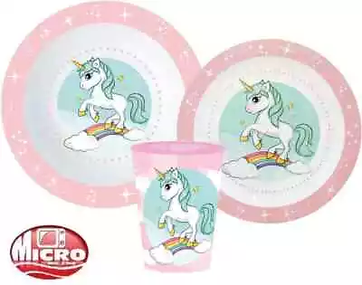 Unicorn Girls Toddler Kids 3 Piece Plate Bowl & Cup Dinner Breakfast Set • £9.99