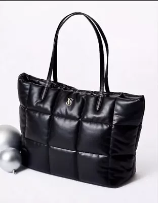 Victoria's Secret VS Quilted Puffer Tote Black Gym Purse Large Shoulder Bag NWT • $24.59