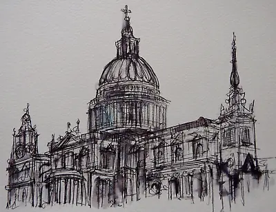 Original Ink Wash Drawing Of St Paul's Cathedral London On Watercolour Paper • £29.99