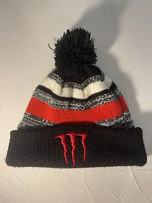 Monster Energy Embroidered Cuff Red Black & White Striped Adult Size Beanie • $19.79