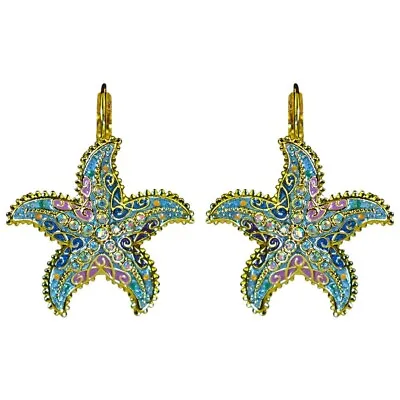 Kirks Folly Magical Starfish Leverback Earrings Goldtone Hand Enameled • $34.19