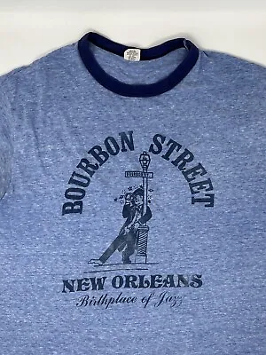 Vintage 1970s Bourbon Street New Orleans Blue Ringer T Shirt (L) • $30