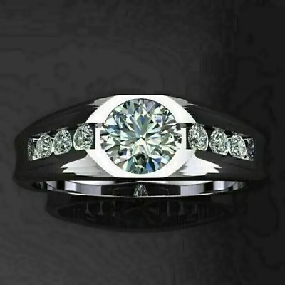 Men's 3 Ct Round Cut Moissanite Engagement Wedding Ring Real 925 Sterling Silver • $109