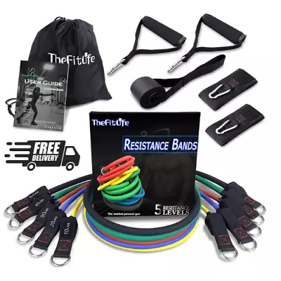 Thefitlife Exercise Resistance Bands With Handles - 5 Fitness Workout Bands Stac • $42.95