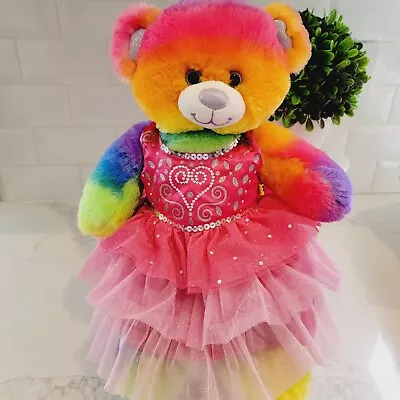 Build-A-Bear Workshop BABW Tie Dye Plush Teddy Bear Stuffed Animal Pink Dress • $15