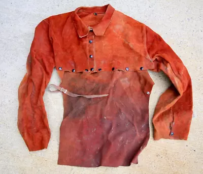 Vintage Cowhide Suede Welding Jacket Work Shirt Workwear Chore Coat Mens XL • $99.99