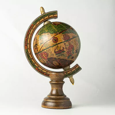 Retro Table Top Globe Small Decorative Ornament Mini World Old Map - Wood 6 Tall • $12.99