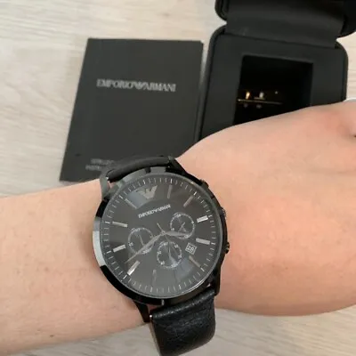 New Emporio Armani Mens Ar2461 Black Leather Mens Chronograph Watch • £74.29