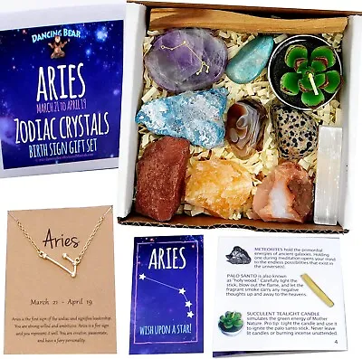 Aries Zodiac Healing Crystals Gift Set (14 Pc) +Necklace Meteorite. From USA • $41.04