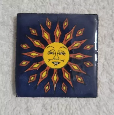 Glossy  Blue Aztec Sun  Mexican Talavera Ceramic Tiles 2x2 • $3.50