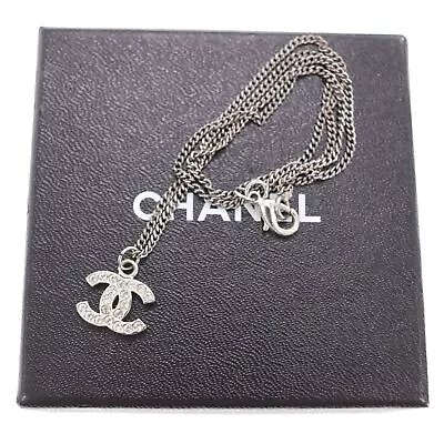 CHANEL CC Logos Used Necklace Rhinestone Silver Vintage #BK937 M • $530.61