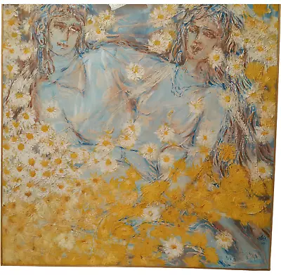$2490 • Buy Mohammed Kabawwa محمد قباوة  Lovers Flowers Field  Original Painting 35  X 35 