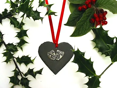 £10.99 • Buy Comedy Tragedy Masks Slate Heart Christmas Decoration Mum Dad Wedding Xmas Gift