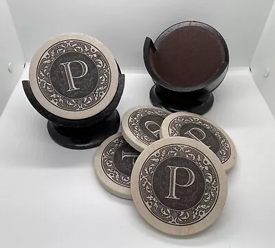 Thirstystone 8 Piece Monogram  P  Coaster Set With 2 Pedestal Holders • $28.99