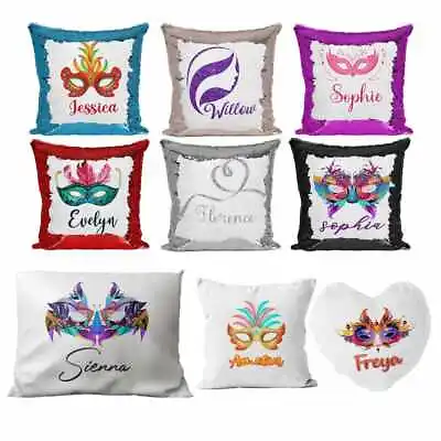 Personalised Cushion Mask Sequin Cushion Pillow Printed Birthday Gift 45 • £9.99