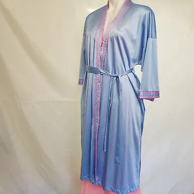 Vintage Vanity Fair Blue/Purple Nylon Satin Dressing Robe Smoking Lounge Jacket • $32