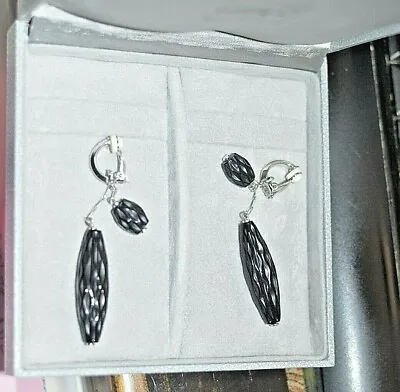 LALIQUE BRIOLETTE EARRINGS BLACK CRYSTAL 2pc Sterling Clip On New In Box  • £192.84