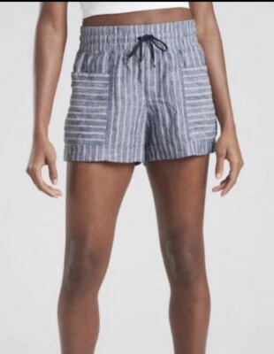$39 • Buy ATHLETA Cabo Tide Linen 4  Short  In Blue Striped Size 4 T (tall) Nwot