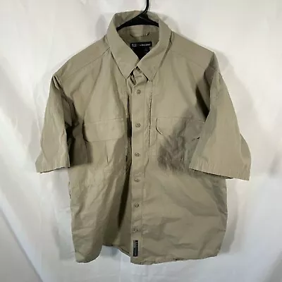 5.11 Tactical Men's Short Sleeve Low Profile Design Button Up Shirt Beige Size L • $19.20