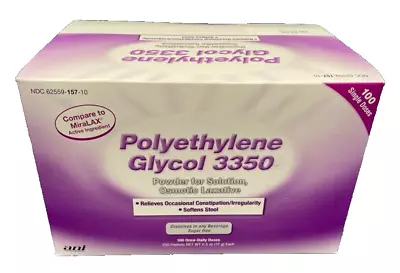 100 Doses Polyethylene Glycol 3350 Laxative Powder Compare MiraLAX EXP 5/2025 • $42.99