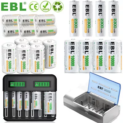 Lot EBL AA AAA C D Cell Rechargeable Batteries NI-MH 1.2V Battery / LCD Charger • $68.99