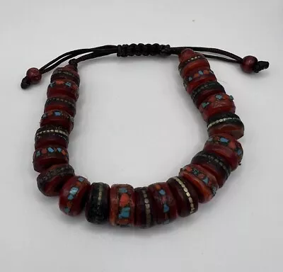 Tibetan /Ethnic Yak Bone With Coral And Turquoise Large Mala Beads Handmade • $33.15