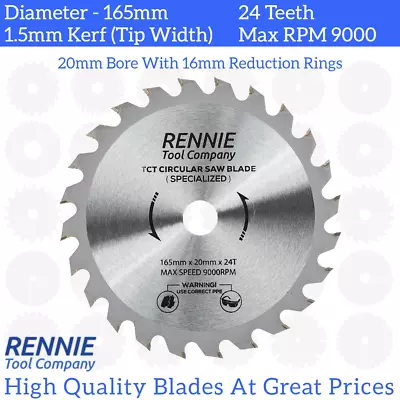 165mm X 24T TCT Cordless Circular Wood Saw Blade For Bosch Makita Dewalt Etc • £8.99