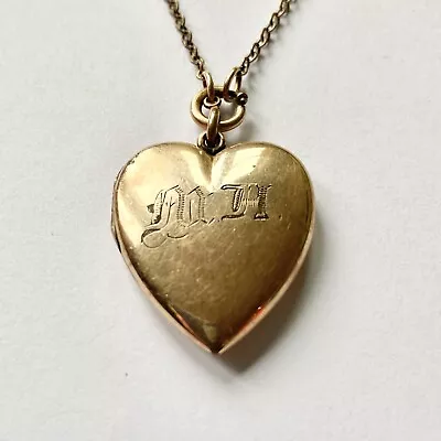 Heart Gold Filled Monogrammed Antique Vintage Photo Locket Necklace • $35