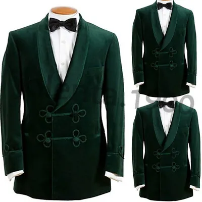 Green Velvet Men's Smoking Jacket Vintage Prom Dinner Wedding Tuxedo Suit Custom • $64.81