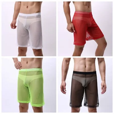 Soft Men Fish Net Mesh Underwear Boxer Shorts Lingerie Low Waist See Through Fit • $13.41