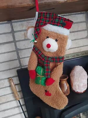 1 VINTAGE 3D PLUSH TEDDY BEAR With GIFT PRESENT CHRISTMAS STOCKING  • $29.95