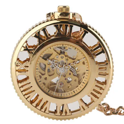 Luxury Golden Men Women Skeleton Automatic Mechanical Pocket Watch Pendant Chain • $17.47