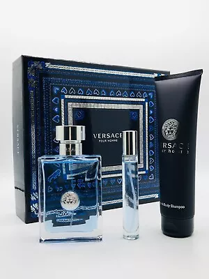 Versace Pour Homme Men 3pc Set Cologne Spray 3.4 Oz Travel Spray Shower Gel • $89.95