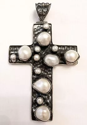 Large 925 Silver W Large Mabe Pearls Cross Pendant India • $150