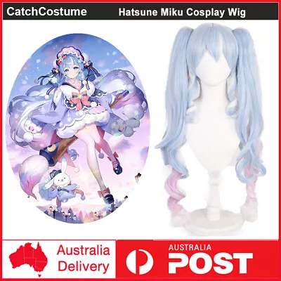 2023 VOCALOID Snow Miku Hatsune Cosplay Wig Anime Light Blue Pink Mixed Hair • $33.27