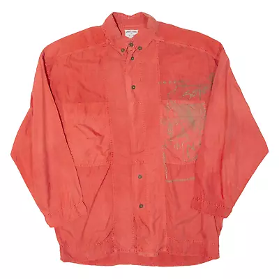 NILE SPORTSWEAR Shoulder Pads Mens Plain Shirt Red Silk 90s 3/4 Sleeve L • £12.99