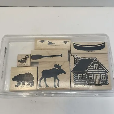 Stampin' Up! Definitely Decorative Cabin Rubber Stamps Set And Bear Moose Stamp • $8