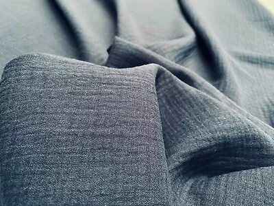 Double Gauze Cotton Muslin Fabric Soft Baby Cloth - 140cm Wide - Charcoal Grey • £9.99