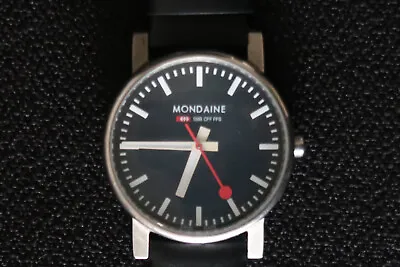 Mondaine Watch Black White & Red Dial Leather Strap A Unisex Switzerland Classic • $161.62