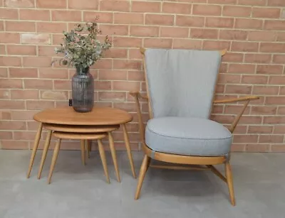 £565 • Buy Ercol Windsor Easy Armchair With Grey Herringbone Cushions