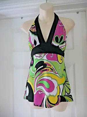 Vibrant Retro Top Ladies Size 10 Internacionale Stretchy Lycra Evening Party • £12.59