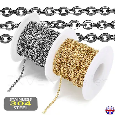 STAINLESS STEEL Flat Cable Link Chain Necklace Hypoallergenic JEWELLERY MAKING • £2.99