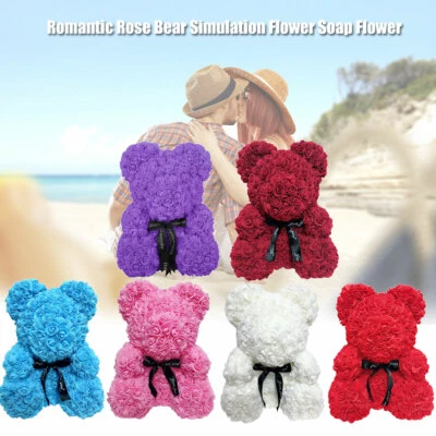 $16.42 • Buy 25cm Valentine Rose Bear Simulation Foam Soap Flower Gift Birthday Wedding Decor